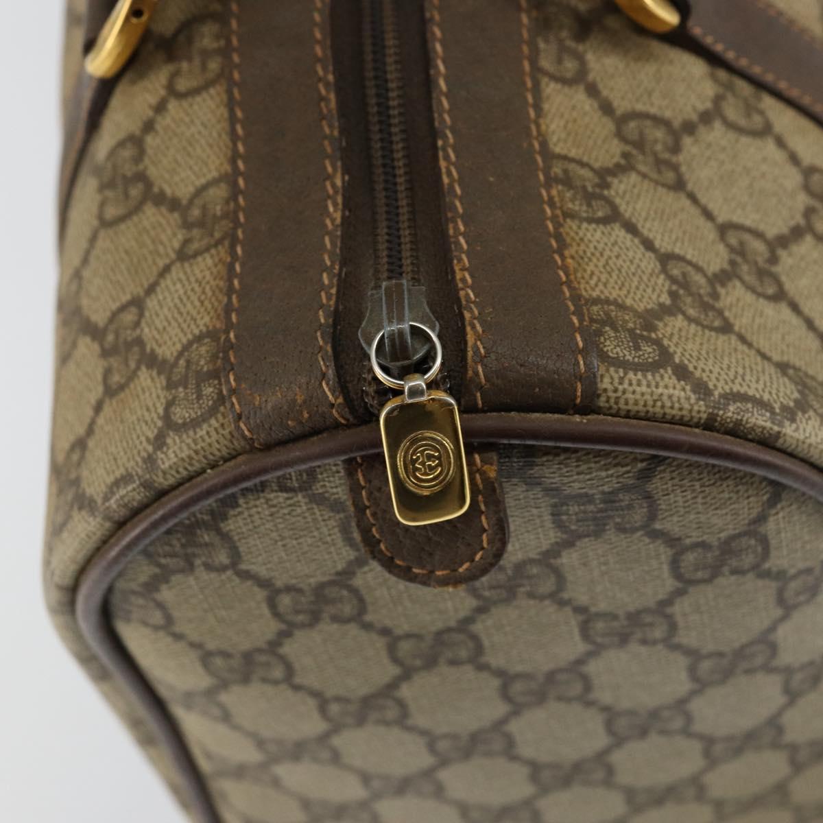 GUCCI GG Supreme Web Sherry Line Boston Bag PVC Beige Gold Auth 145080