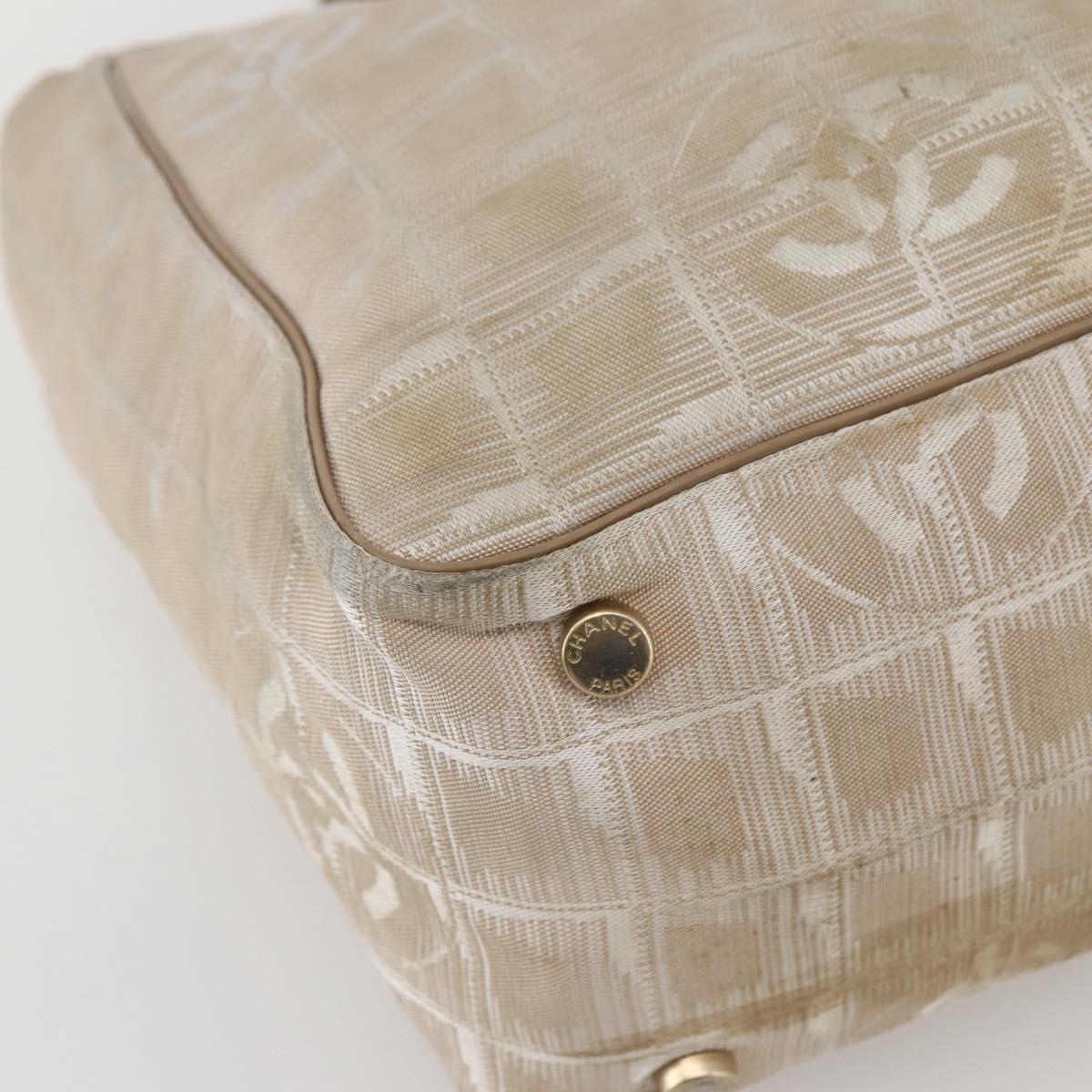 CHANEL New Travel Line Tote Bag Beige Gold CC Auth 145082