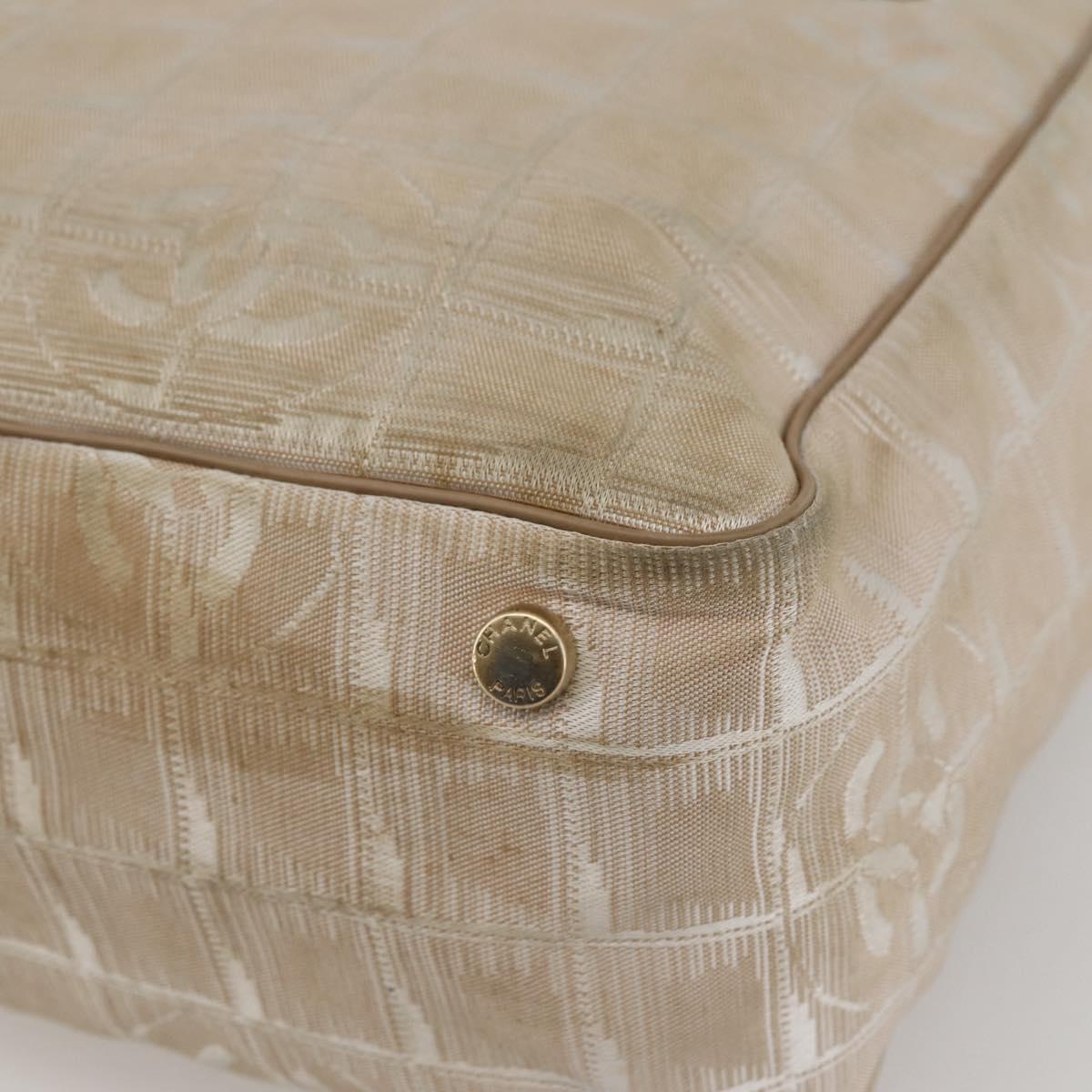 CHANEL New Travel Line Tote Bag Nylon Beige Gold CC Auth 145082