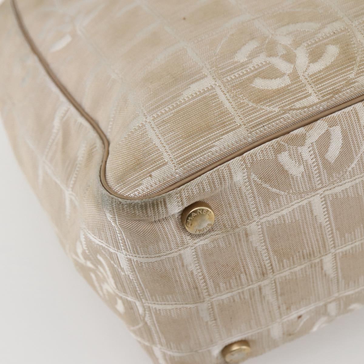 CHANEL New Travel Line Tote Bag Nylon Beige Gold CC Auth 145082