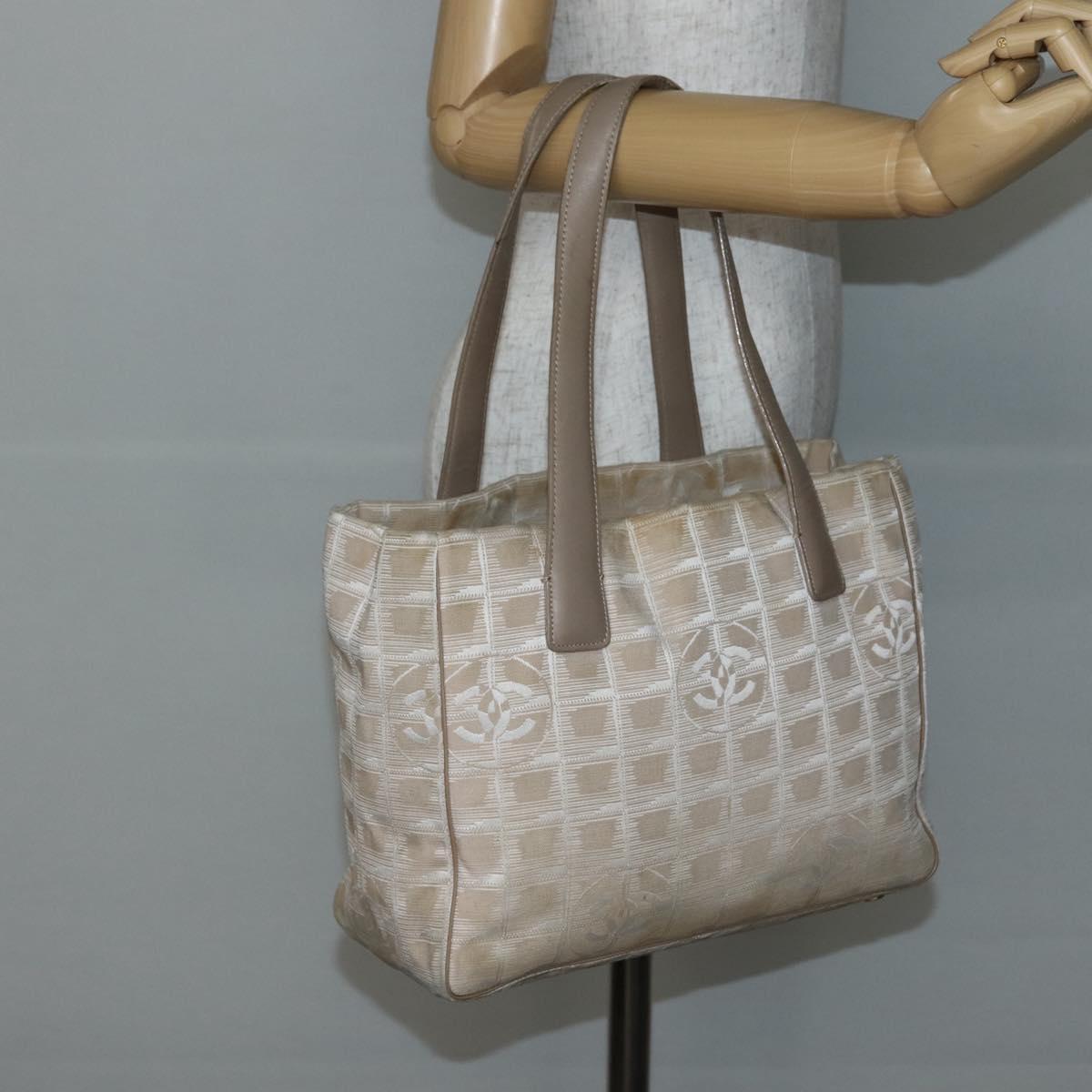 CHANEL New Travel Line Tote Bag Beige Gold CC Auth 145082