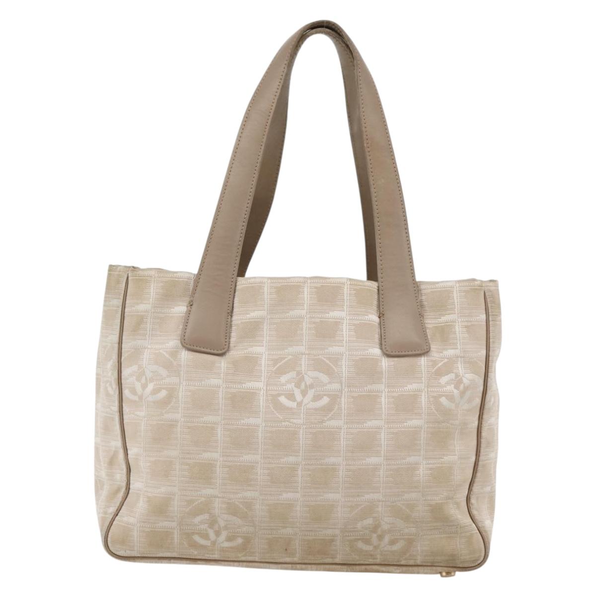 CHANEL New Travel Line Tote Bag Nylon Beige Gold CC Auth 145082