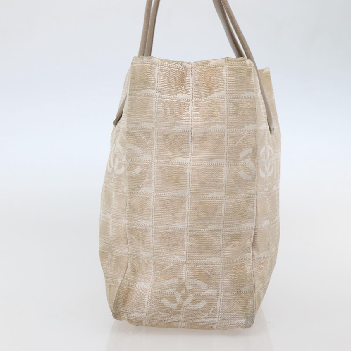 CHANEL New Travel Line Tote Bag Beige Gold CC Auth 145082