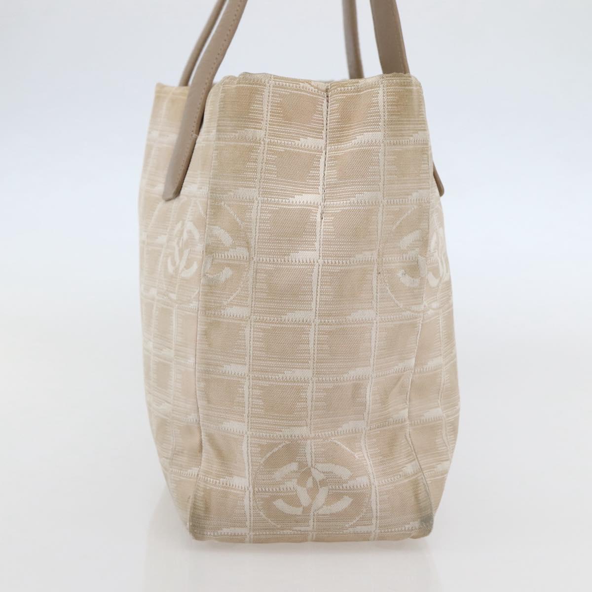 CHANEL New Travel Line Tote Bag Nylon Beige Gold CC Auth 145082