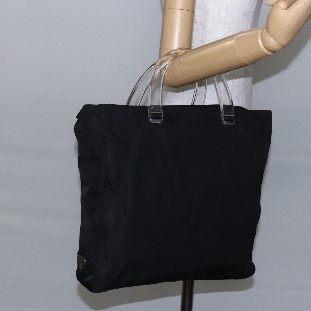 PRADA Hand Bag Nylon Black Silver Auth 145124
