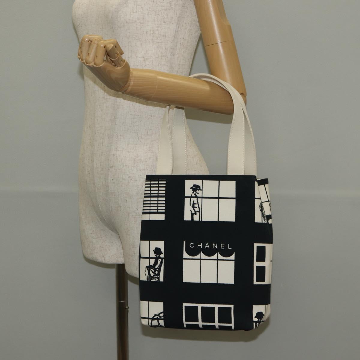 CHANEL Tote Bag Canvas Black Gold CC Auth 145125V