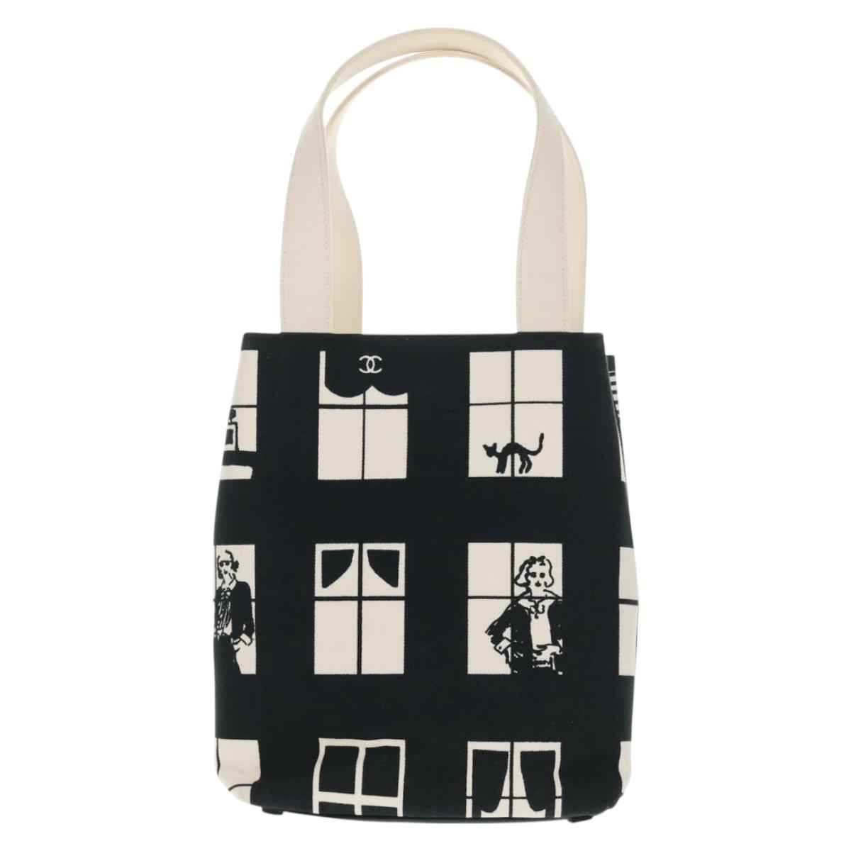 CHANEL Tote Bag Canvas Black Gold CC Auth 145125V