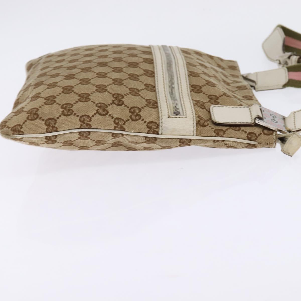 GUCCI GG Canvas Shoulder Bag Beige Silver 145809 Auth 145127
