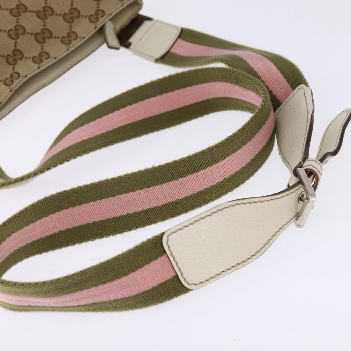 GUCCI GG Canvas Shoulder Bag Beige Silver 145809 Auth 145127