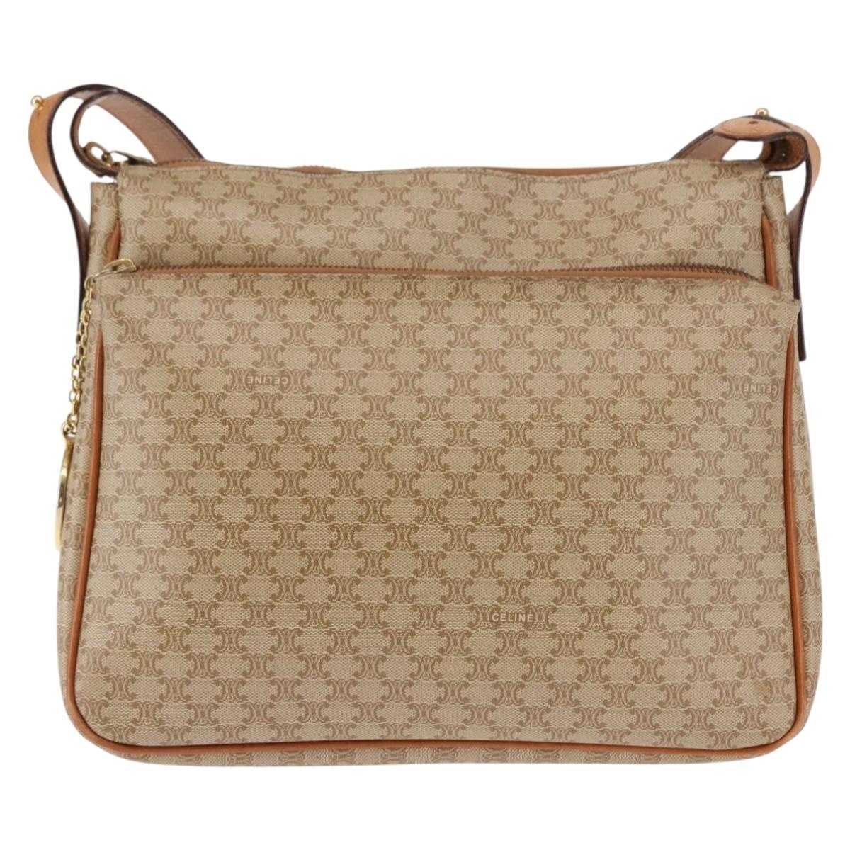CELINE Macadam Canvas Shoulder Bag PVC Beige Gold Auth 145149