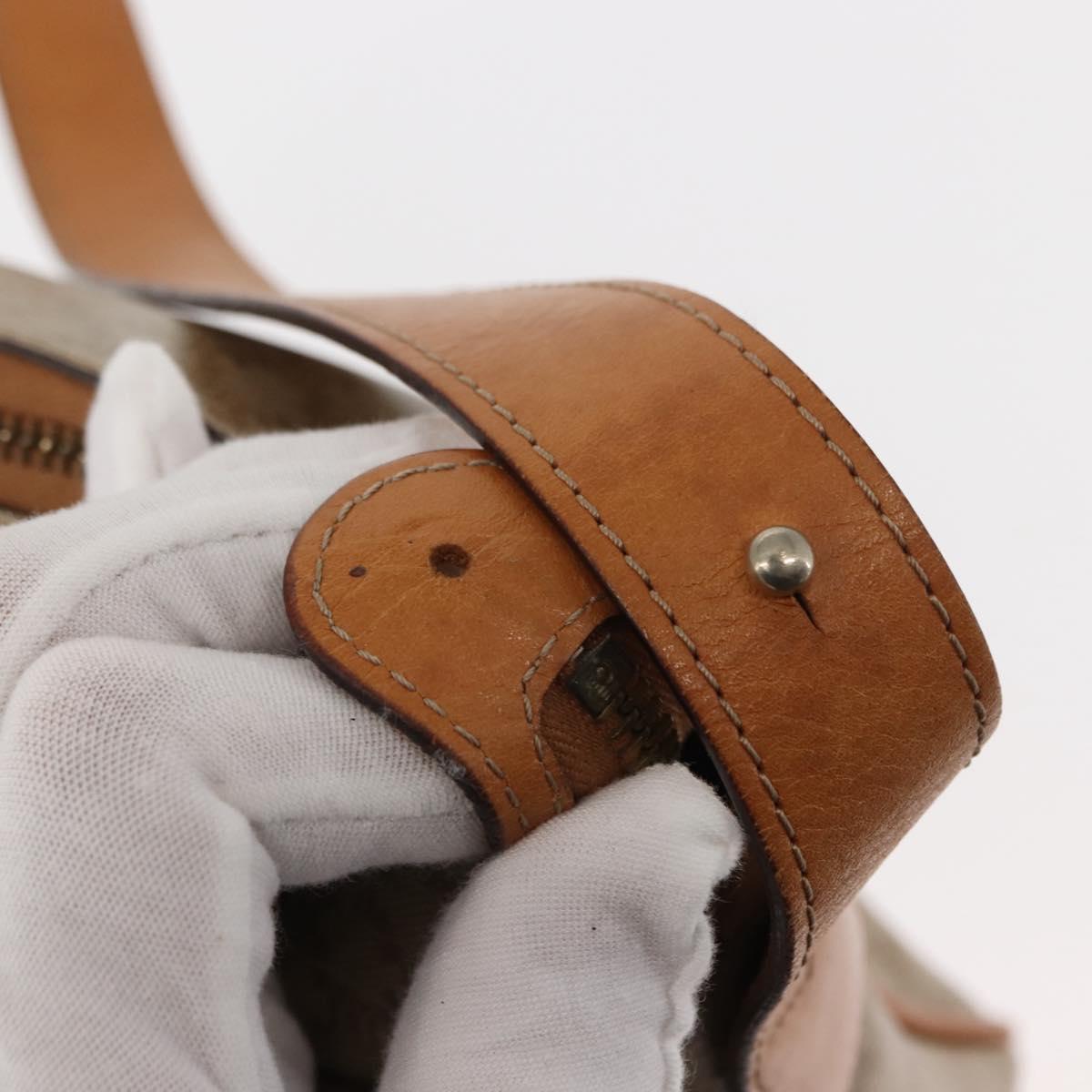 CELINE Macadam Canvas Shoulder Bag PVC Beige Gold Auth 145149