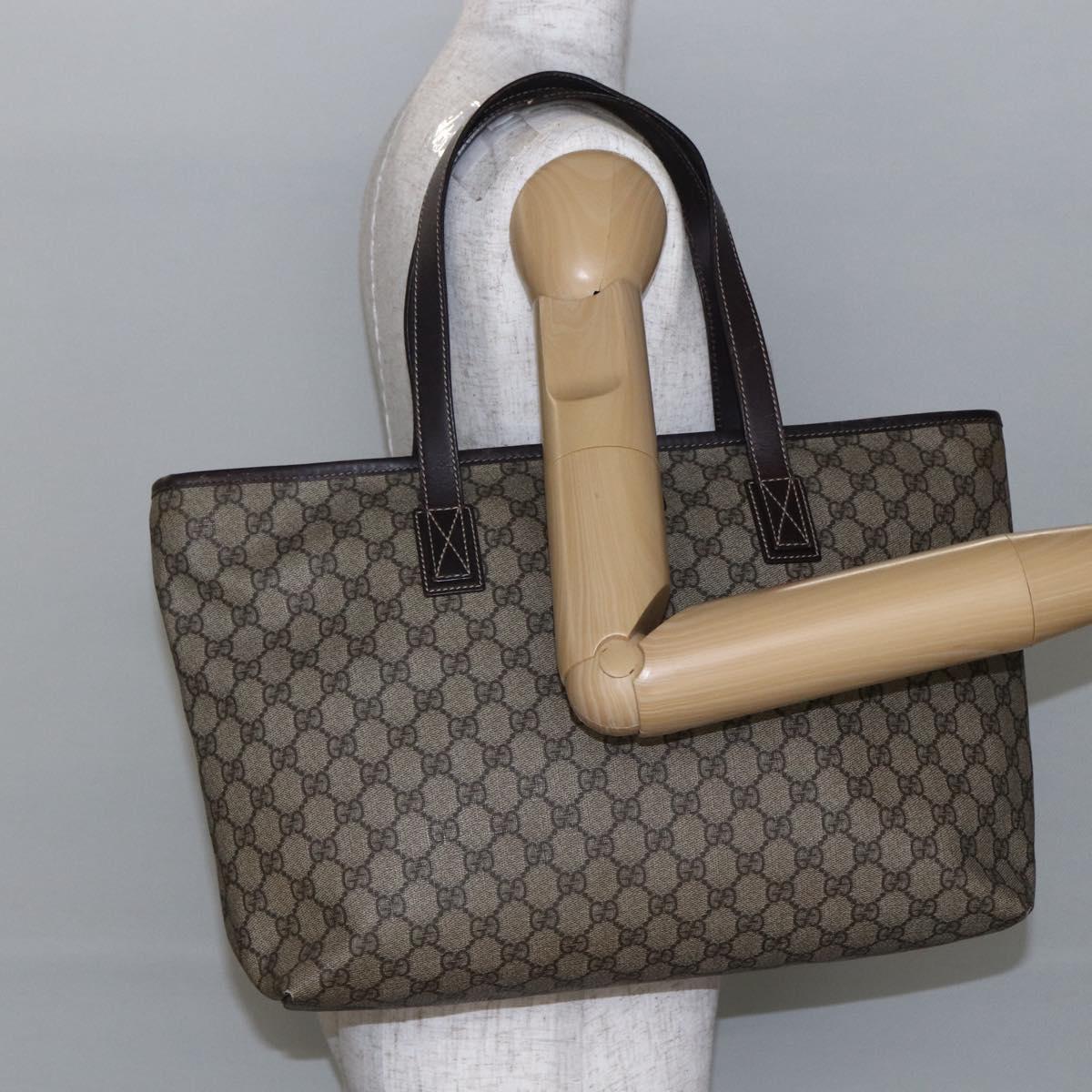GUCCI GG Supreme Tote Bag PVC Beige Silver 211137 Auth 145157