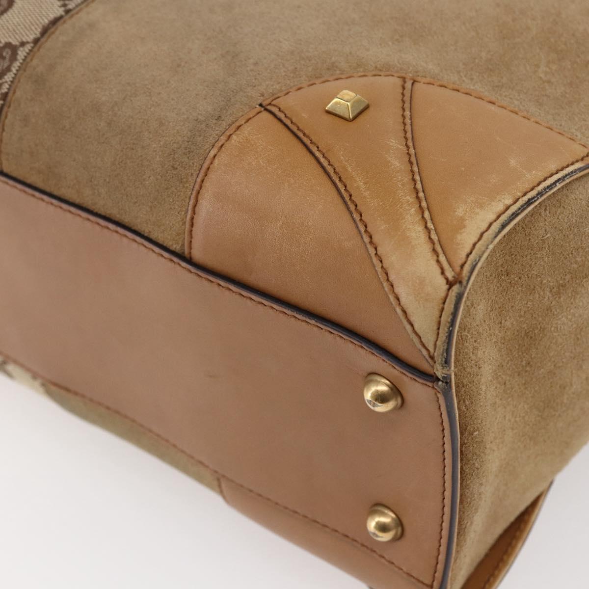 GUCCI GG Canvas Tote Bag Suede Beige Gold 120897 Auth 145158