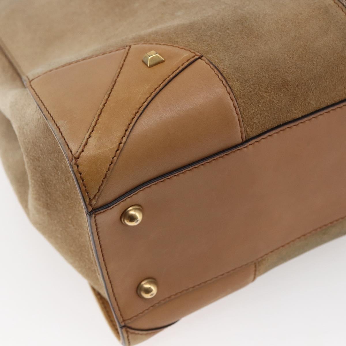 GUCCI GG Canvas Tote Bag Suede Beige Gold 120897 Auth 145158