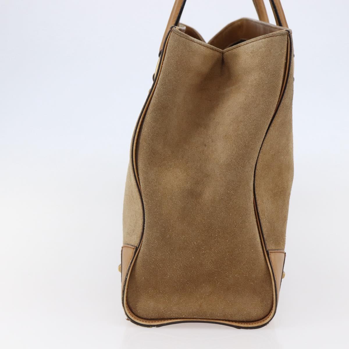 GUCCI GG Canvas Tote Bag Suede Beige Gold 120897 Auth 145158