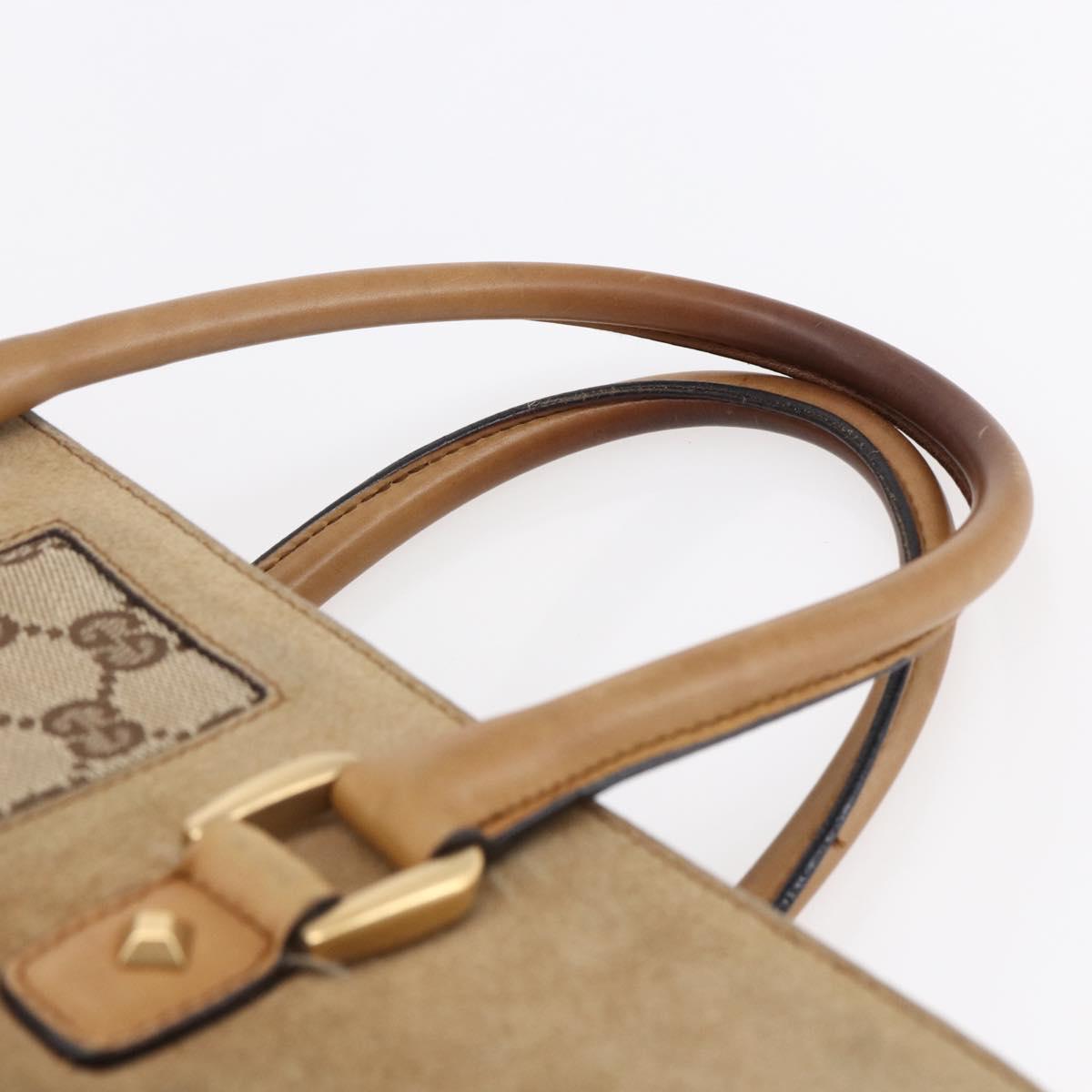 GUCCI GG Canvas Tote Bag Suede Beige Gold 120897 Auth 145158