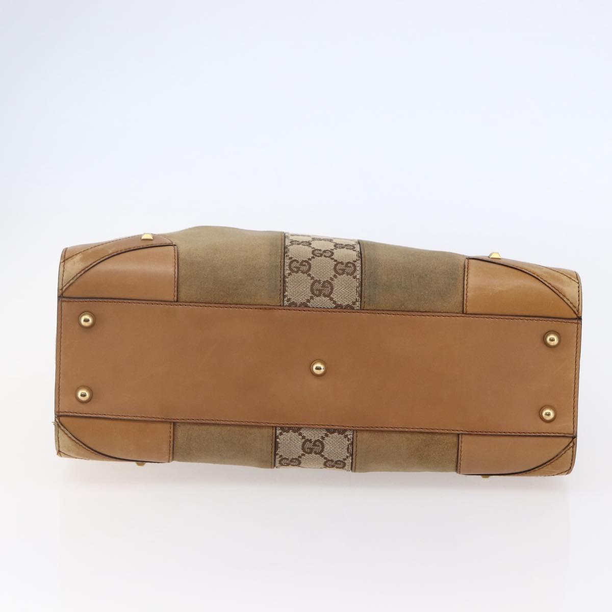 GUCCI GG Canvas Tote Bag Suede Beige Gold 120897 Auth 145158