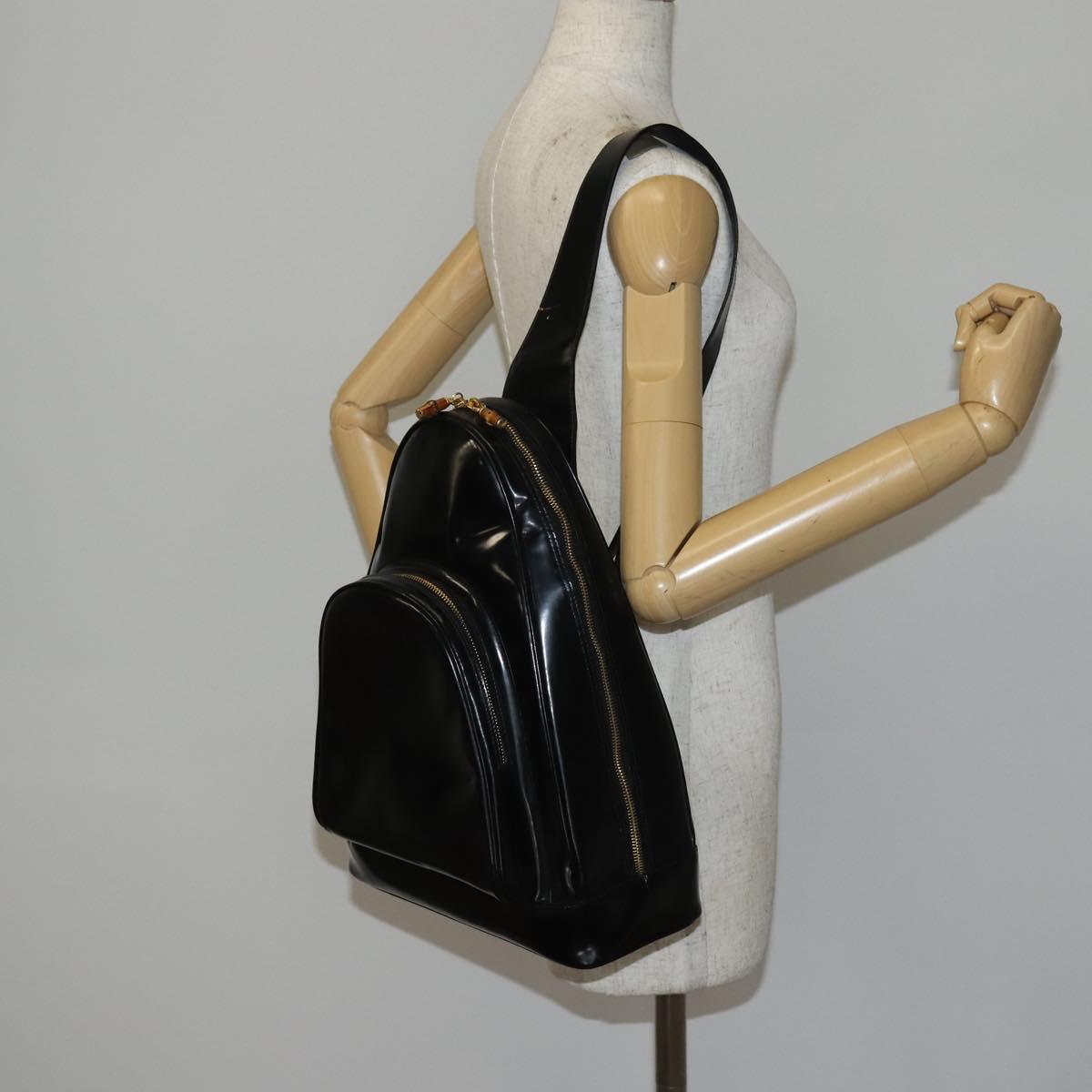GUCCI Bamboo Body Bag Patent leather Black Gold 003 3444 0027 Auth 145161
