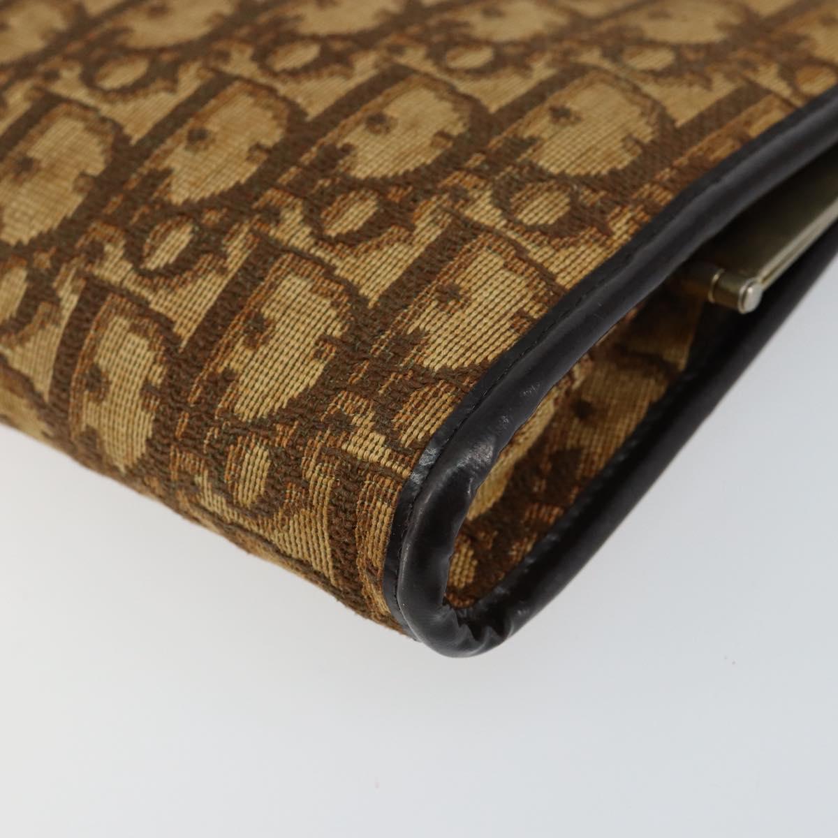 Christian Dior Trotter Canvas Clutch Bag Brown Gold Auth 145163