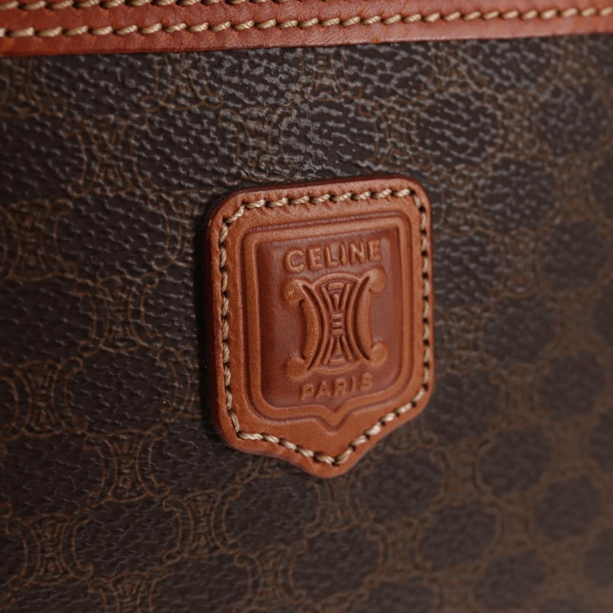 CELINE Macadam Canvas Hand Bag PVC Leather Brown Gold Auth 145189V