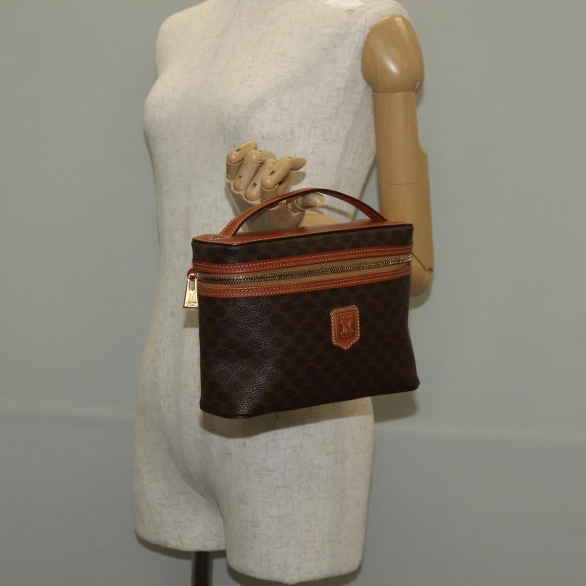 CELINE Macadam Canvas Hand Bag PVC Leather Brown Gold Auth 145189V