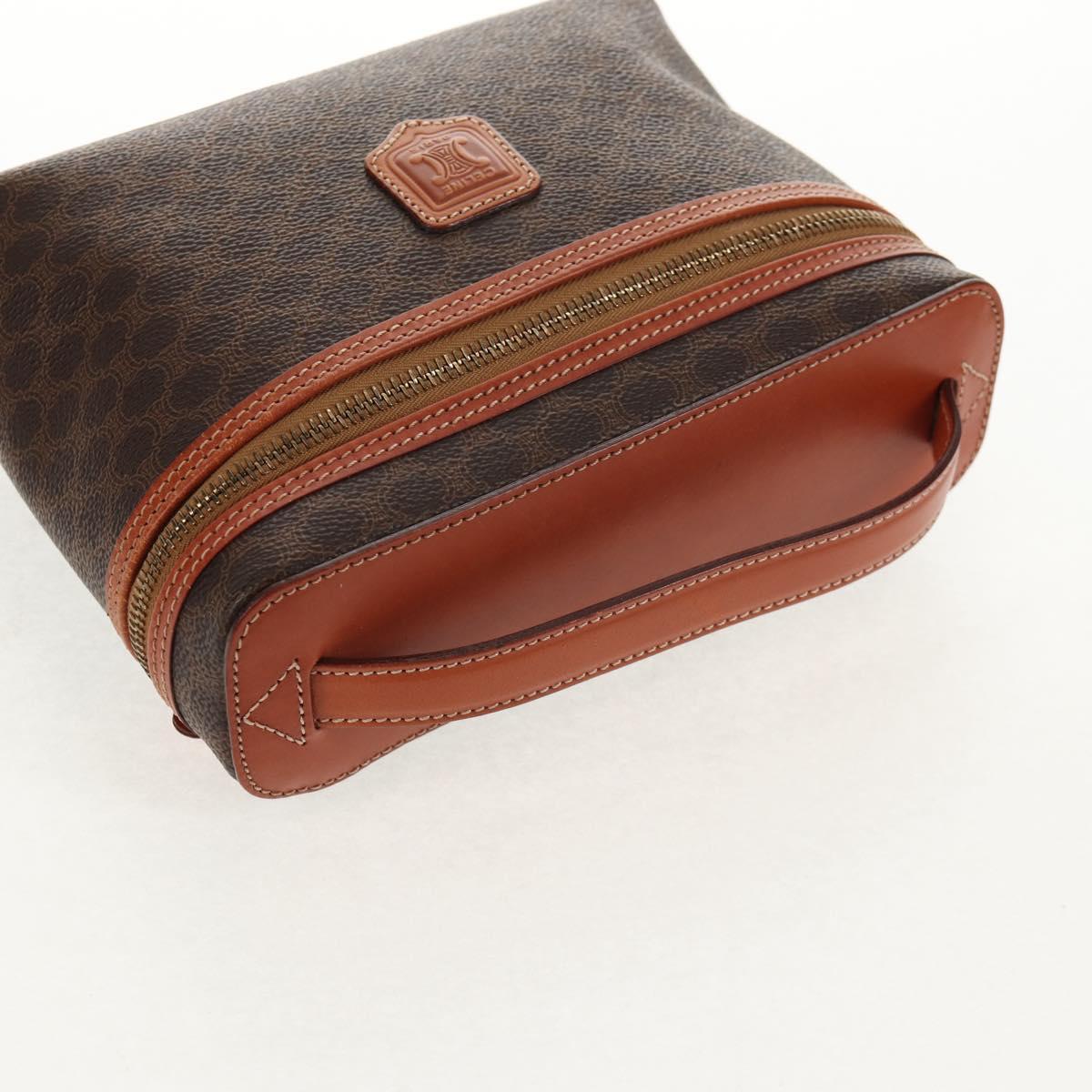 CELINE Macadam Canvas Hand Bag PVC Leather Brown Gold Auth 145189V