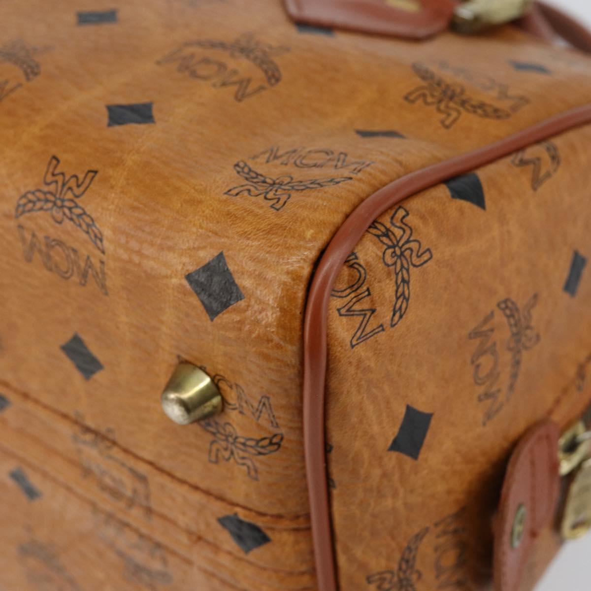 MCM Logogram Vicetos Boston Bag PVC Leather Brown Gold Auth 145190