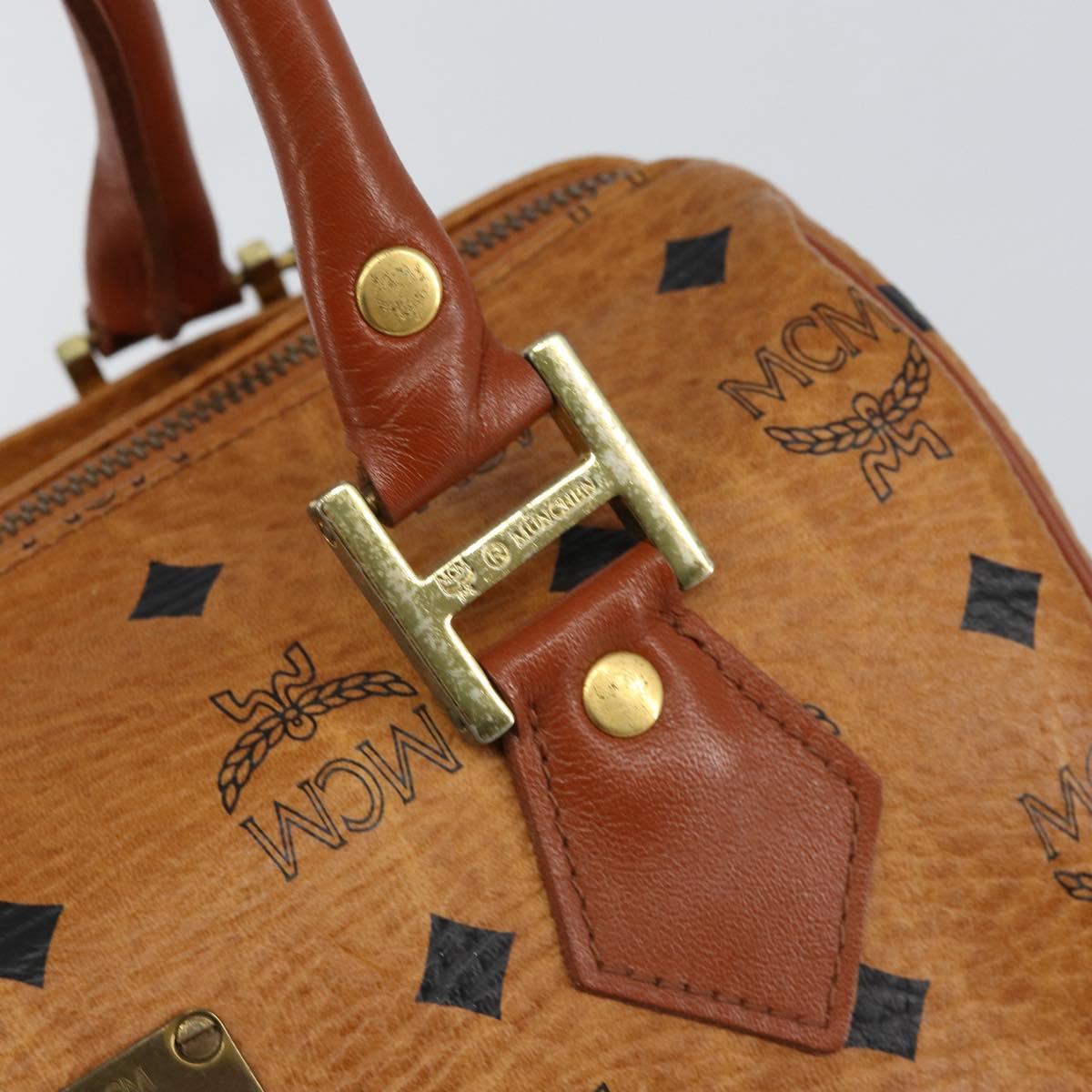 MCM Logogram Vicetos Boston Bag PVC Leather Brown Gold Auth 145190