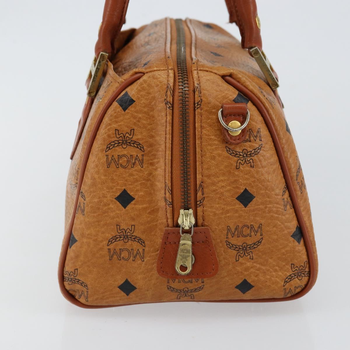 MCM Logogram Vicetos Boston Bag PVC Leather Brown Gold Auth 145190