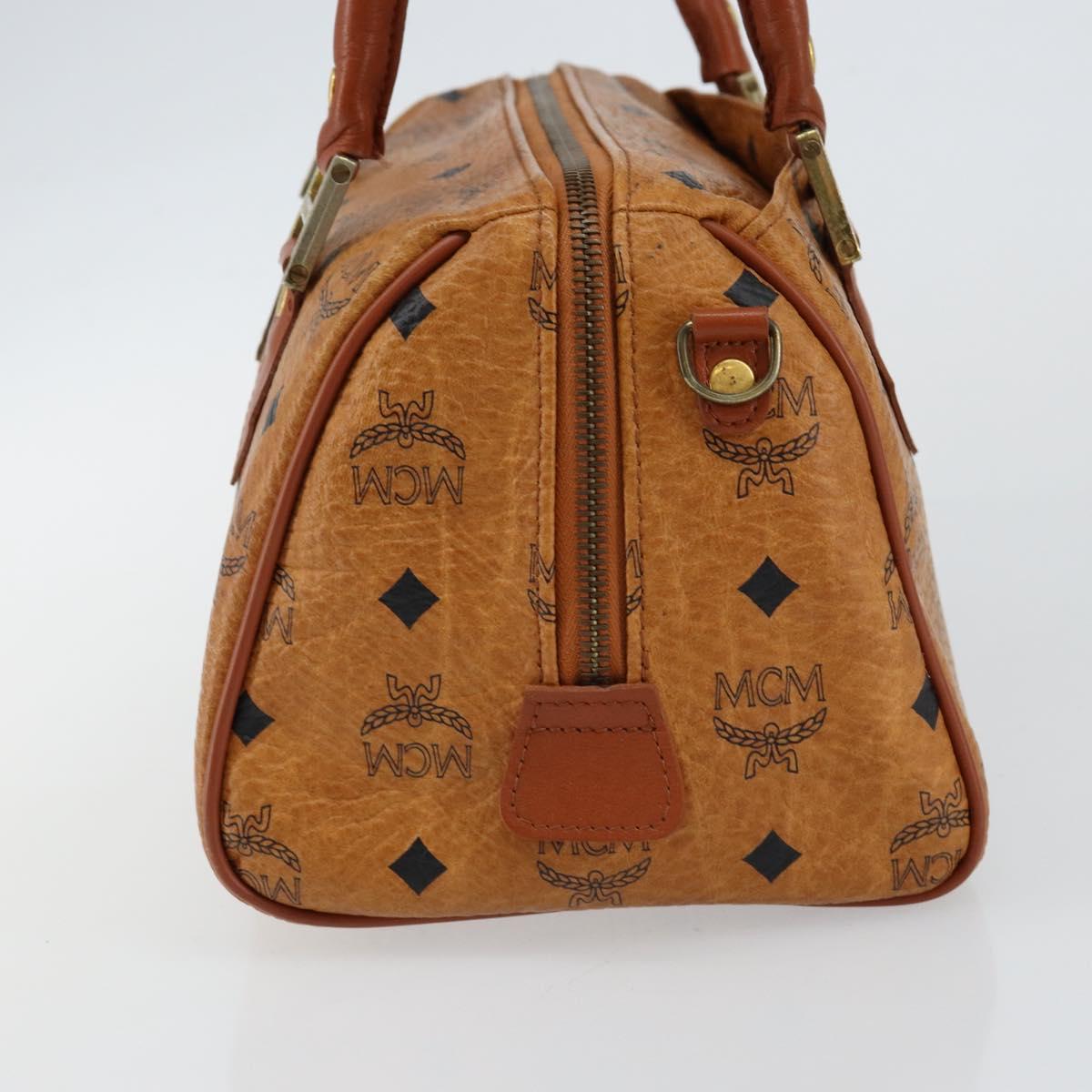 MCM Logogram Vicetos Boston Bag PVC Leather Brown Gold Auth 145190