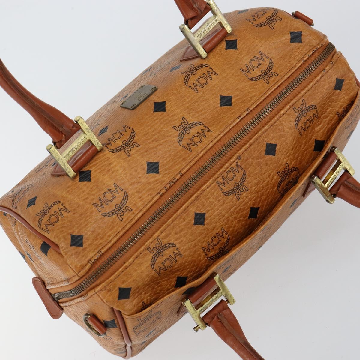 MCM Logogram Vicetos Boston Bag PVC Leather Brown Gold Auth 145190