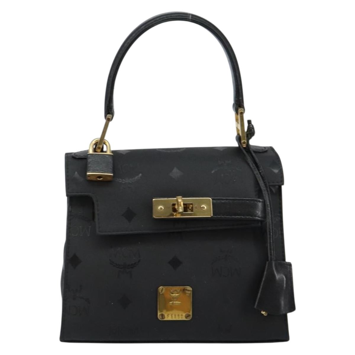 MCM Vicetos Logogram Hand Bag PVC Black Gold Auth 145191