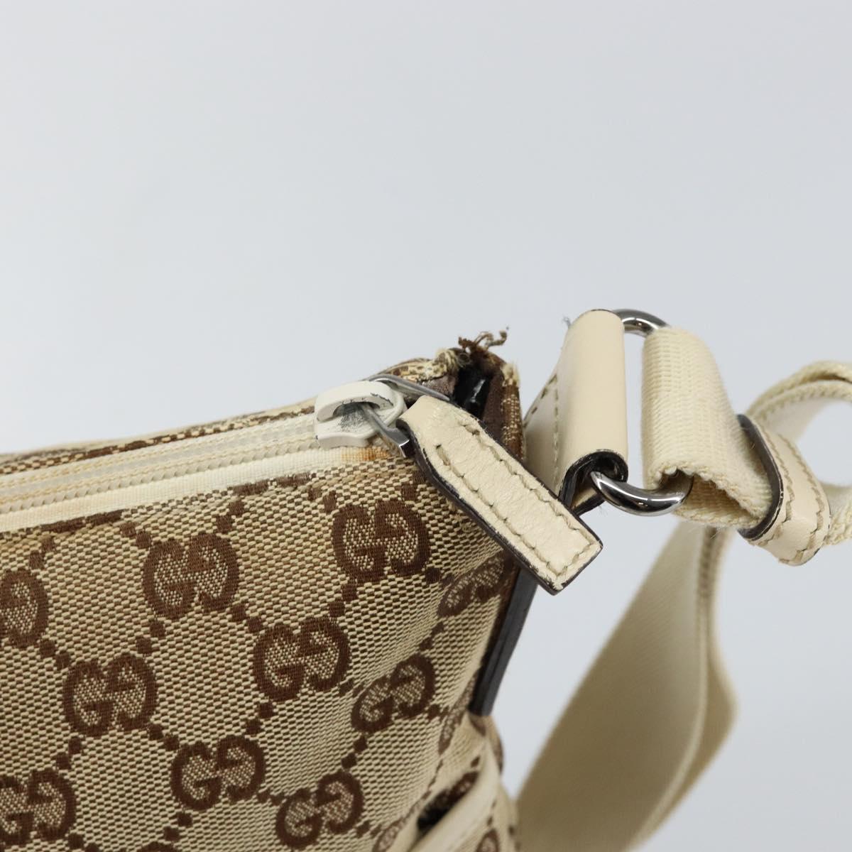 GUCCI GG Canvas Shoulder Bag Beige Silver 145857 Auth 145193