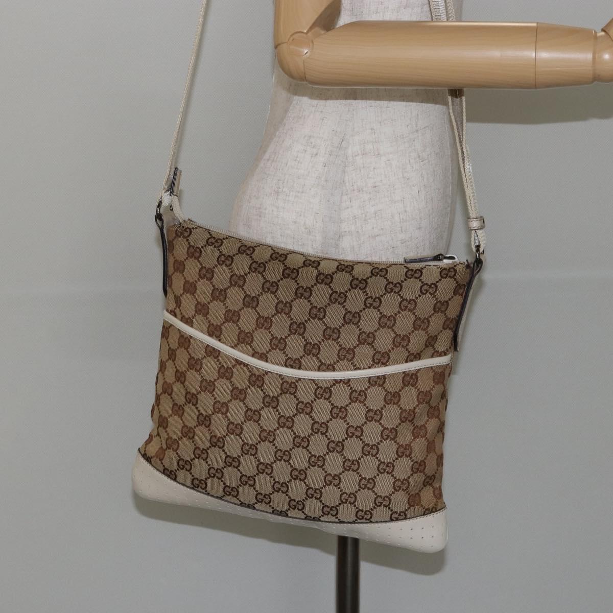 GUCCI GG Canvas Shoulder Bag Beige Silver 145857 Auth 145193