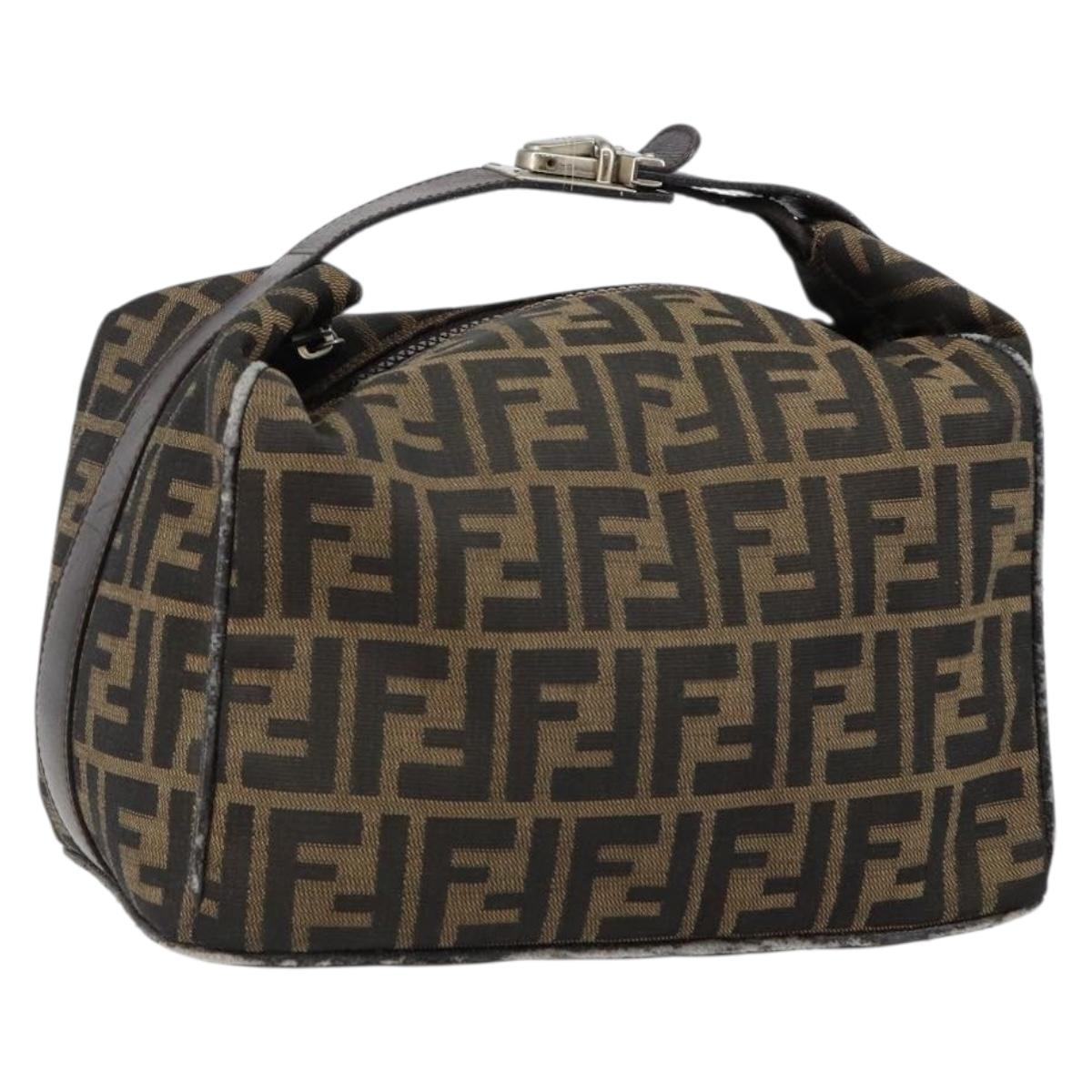 FENDI Zucca Canvas Hand Bag Black Brown Auth 145200