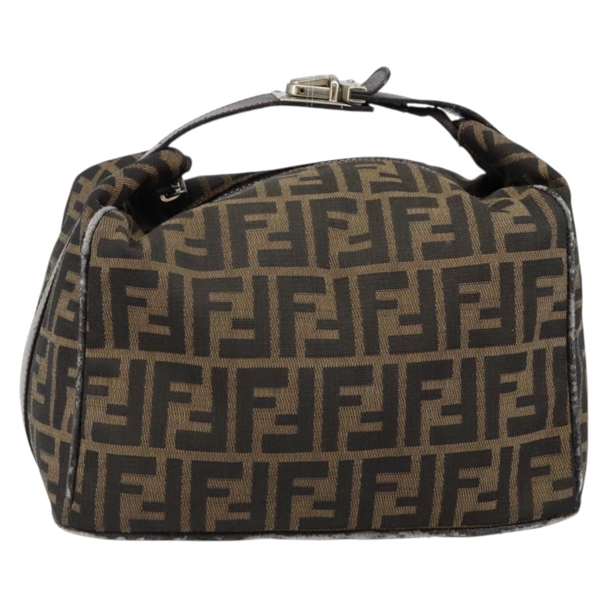 FENDI Zucca Canvas Hand Bag Black Brown Auth 145200