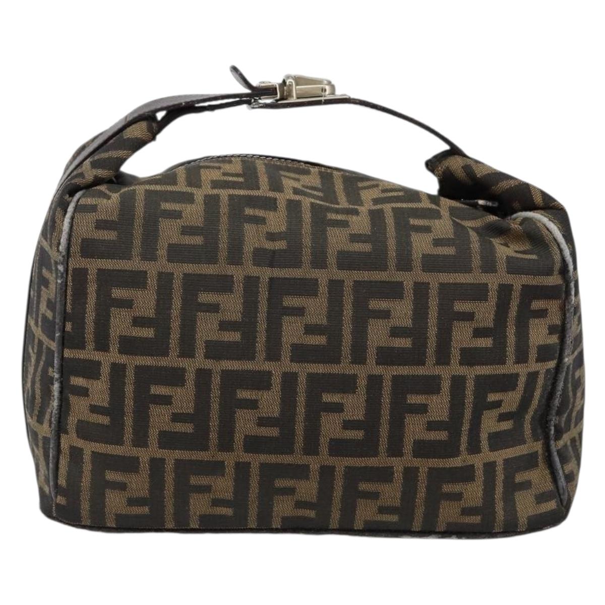 FENDI Zucca Canvas Hand Bag Black Brown Auth 145200