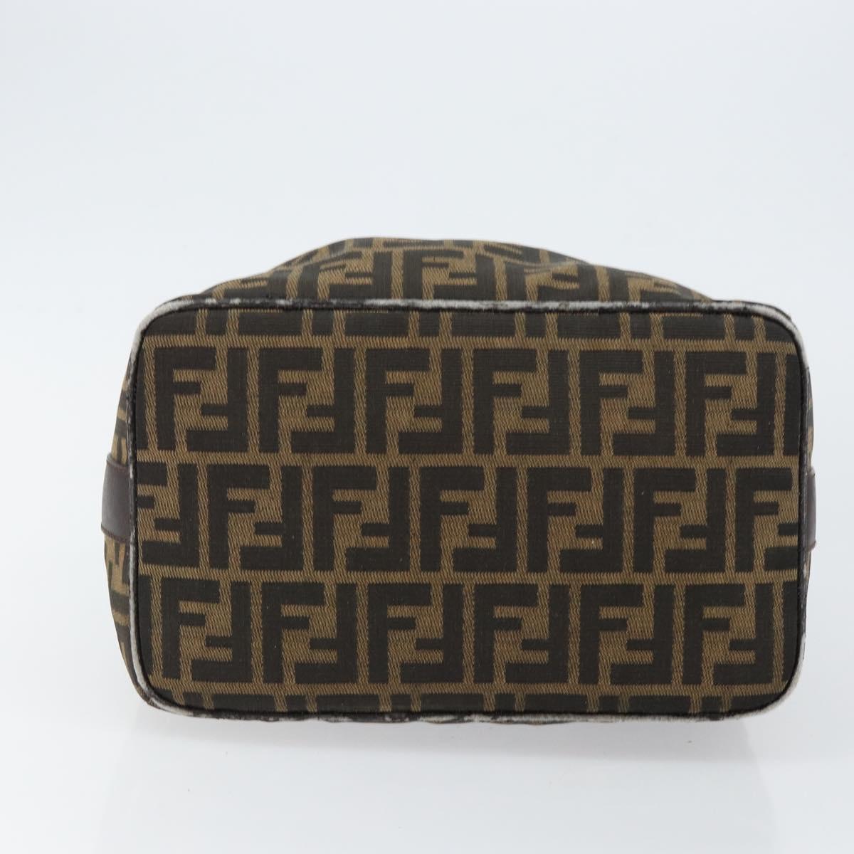 FENDI Zucca Canvas Hand Bag Black Brown Auth 145200