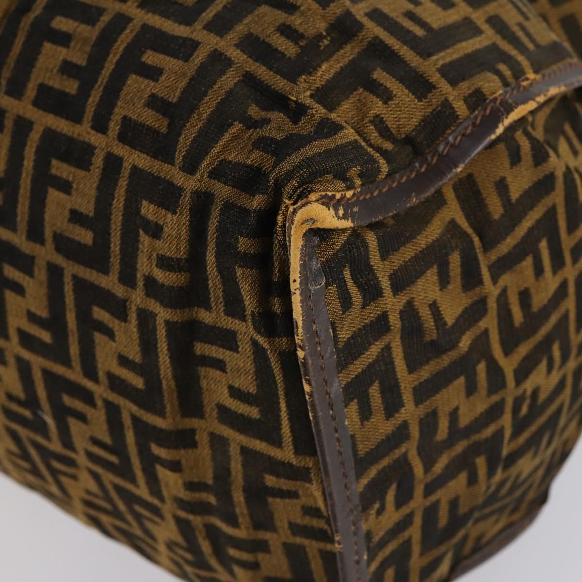 FENDI Zucca Canvas Hand Bag Vintage Black Brown Auth 145201