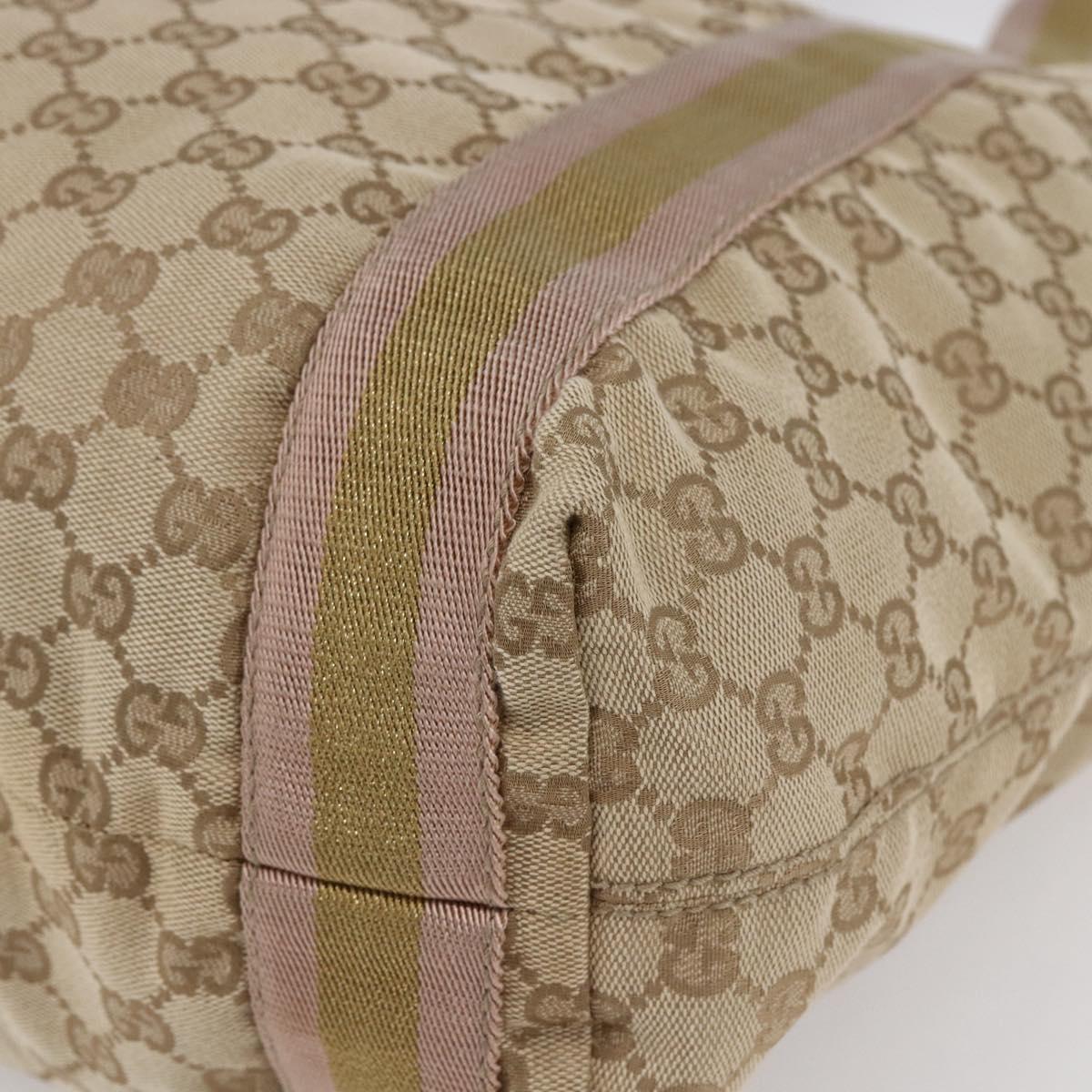 GUCCI GG Canvas Sherry Line Tote Bag Beige Gold pink 189669 Auth 145206