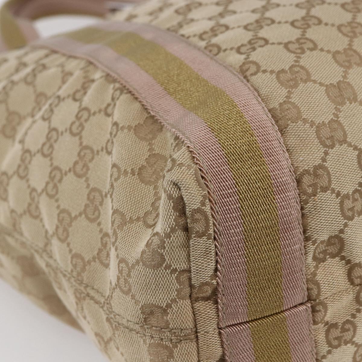 GUCCI GG Canvas Sherry Line Tote Bag Beige Gold pink 189669 Auth 145206