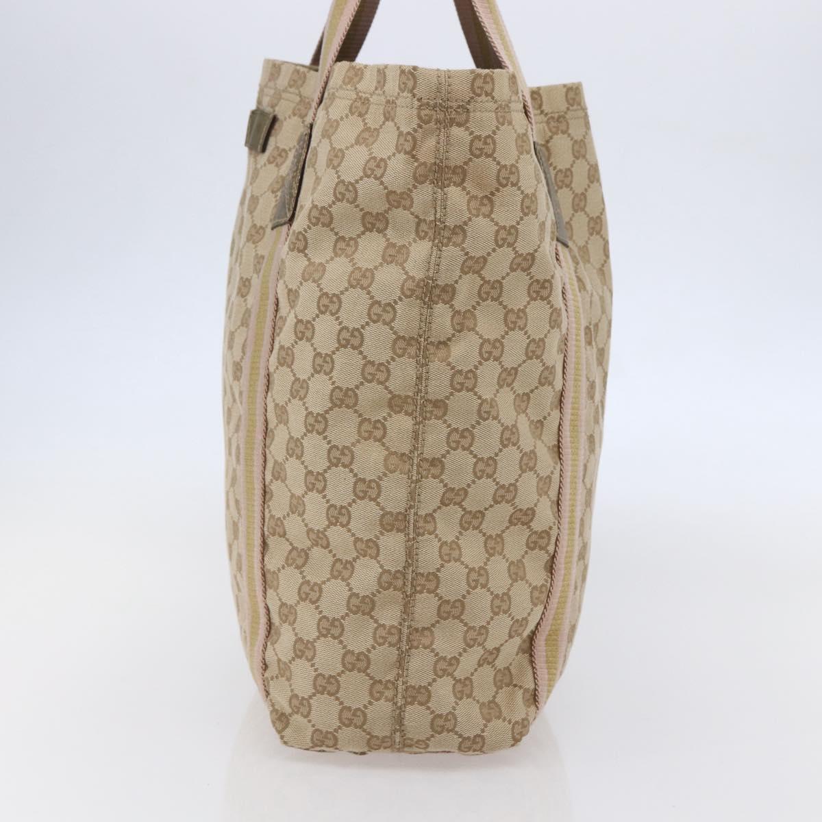 GUCCI GG Canvas Sherry Line Tote Bag Beige Gold pink 189669 Auth 145206