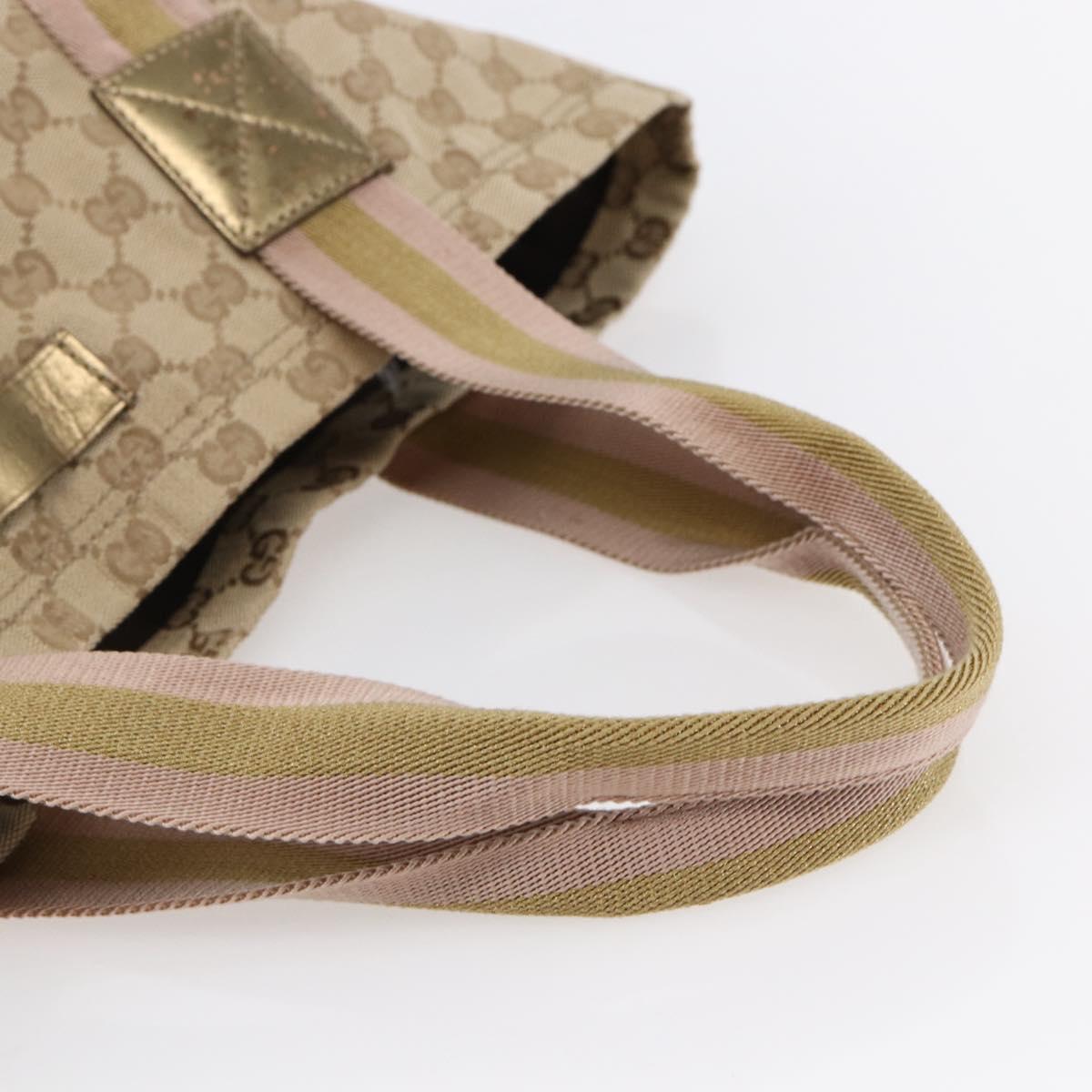 GUCCI GG Canvas Sherry Line Tote Bag Beige Gold pink 189669 Auth 145206