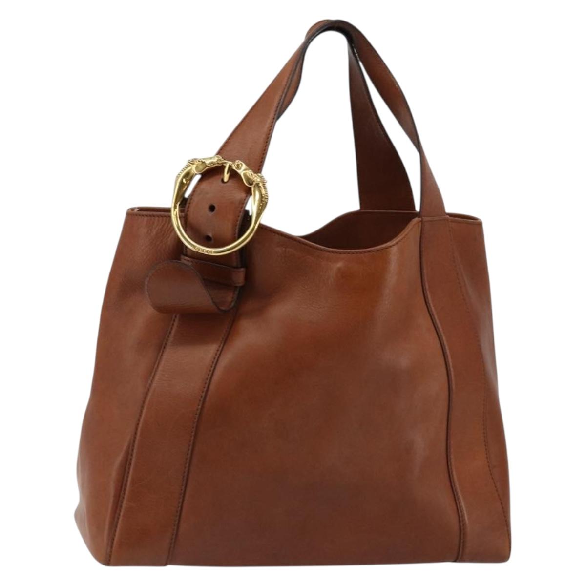 GUCCI Tote Bag Leather Gold Brown 296877 Auth 145208