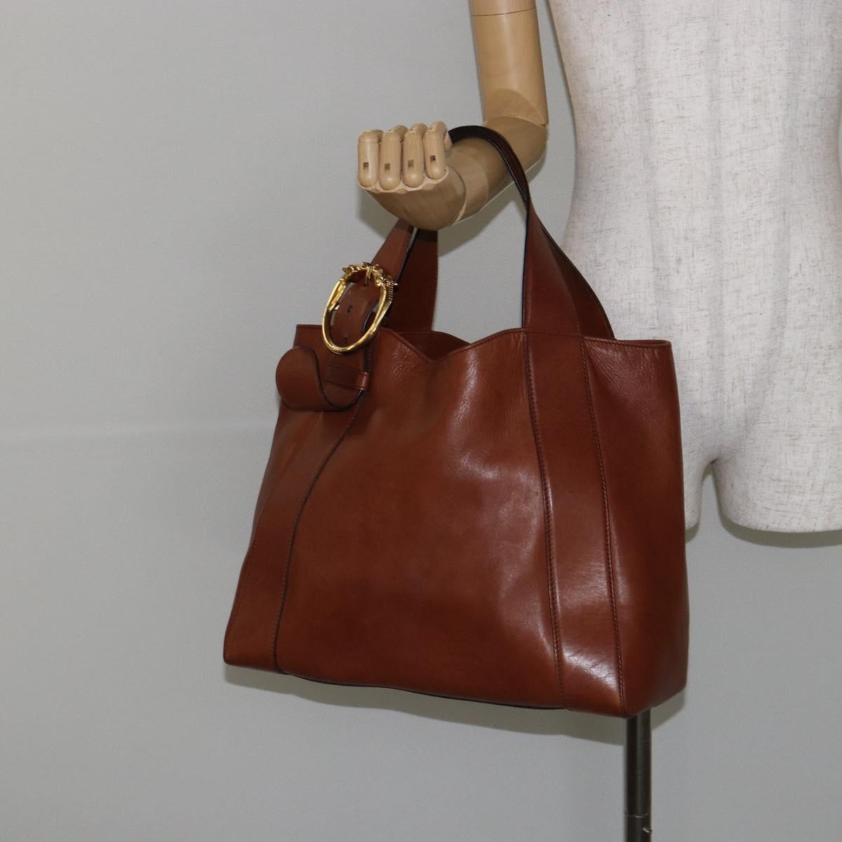 GUCCI Tote Bag Leather Gold Brown 296877 Auth 145208