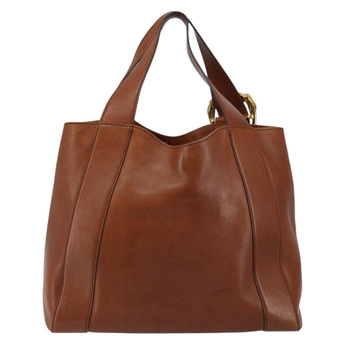 GUCCI Tote Bag Leather Gold Brown 296877 Auth 145208