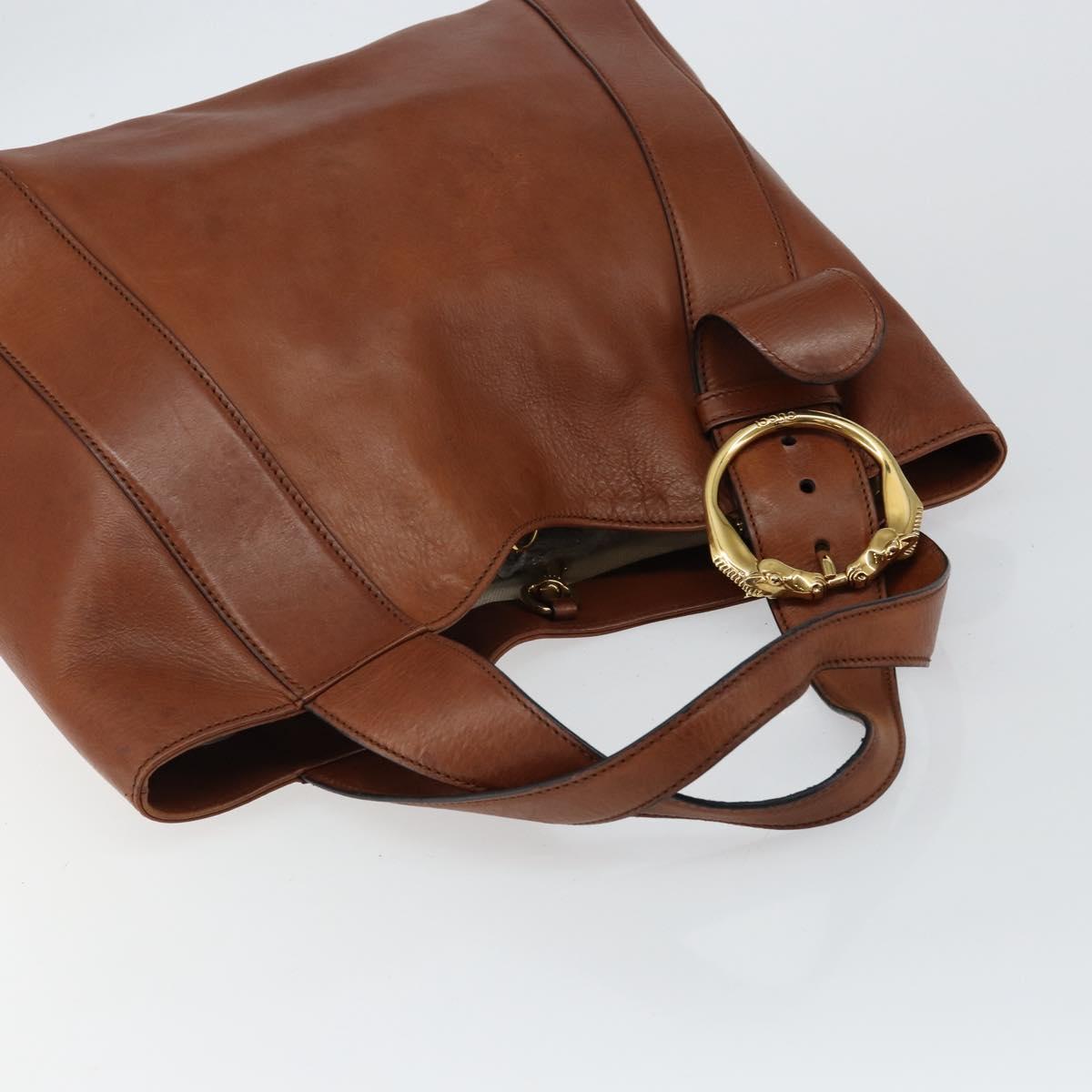 GUCCI Tote Bag Leather Gold Brown 296877 Auth 145208