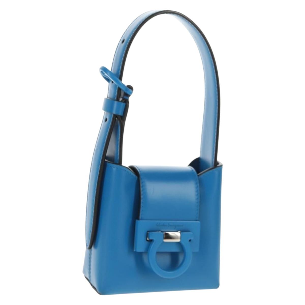 Salvatore Ferragamo Gancini Trifoglio Mini Hand Bag Leather Blue Auth 145244M