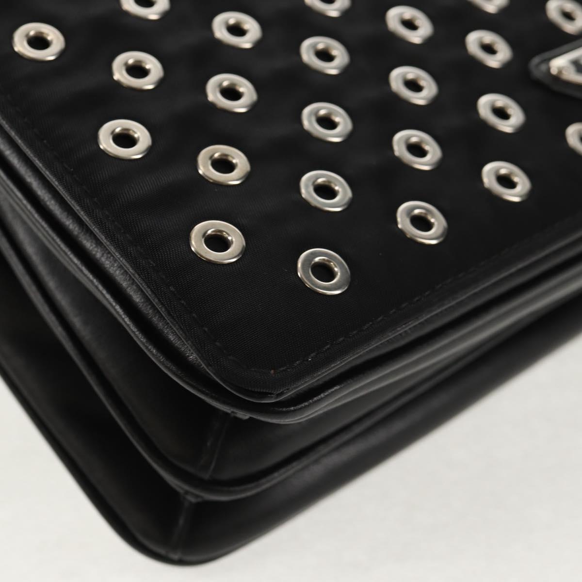 PRADA Chain Shoulder Bag Nylon Black Silver 1BD009 Auth 145246M