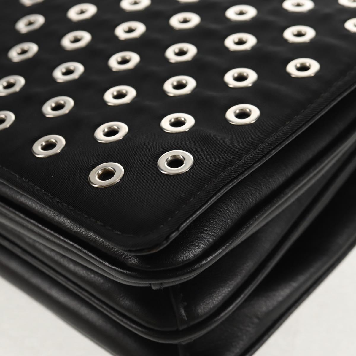 PRADA Chain Shoulder Bag Nylon Black Silver 1BD009 Auth 145246M